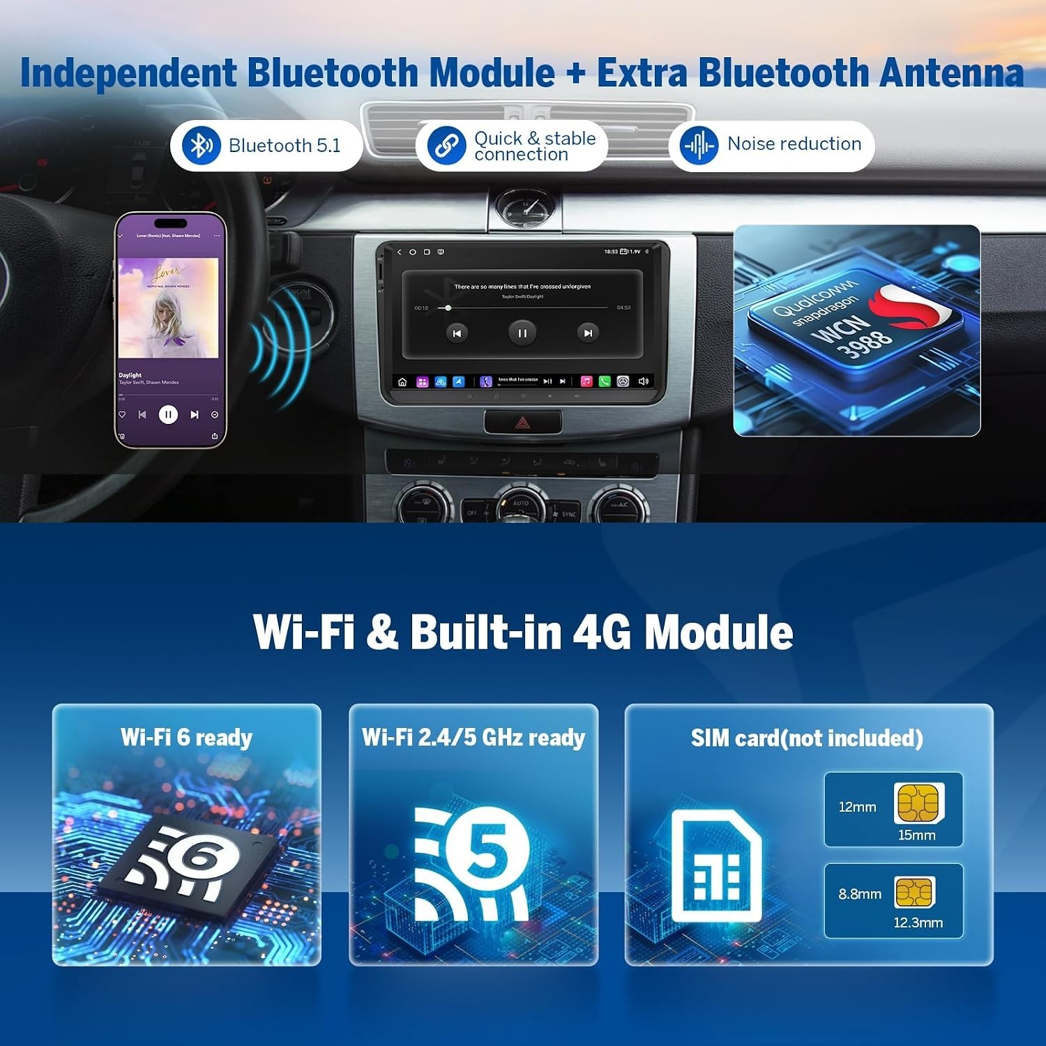 EONON 8″ 8Core 6+64GB Android Auto Carplay for 2003-2015 VW Seat Skoda