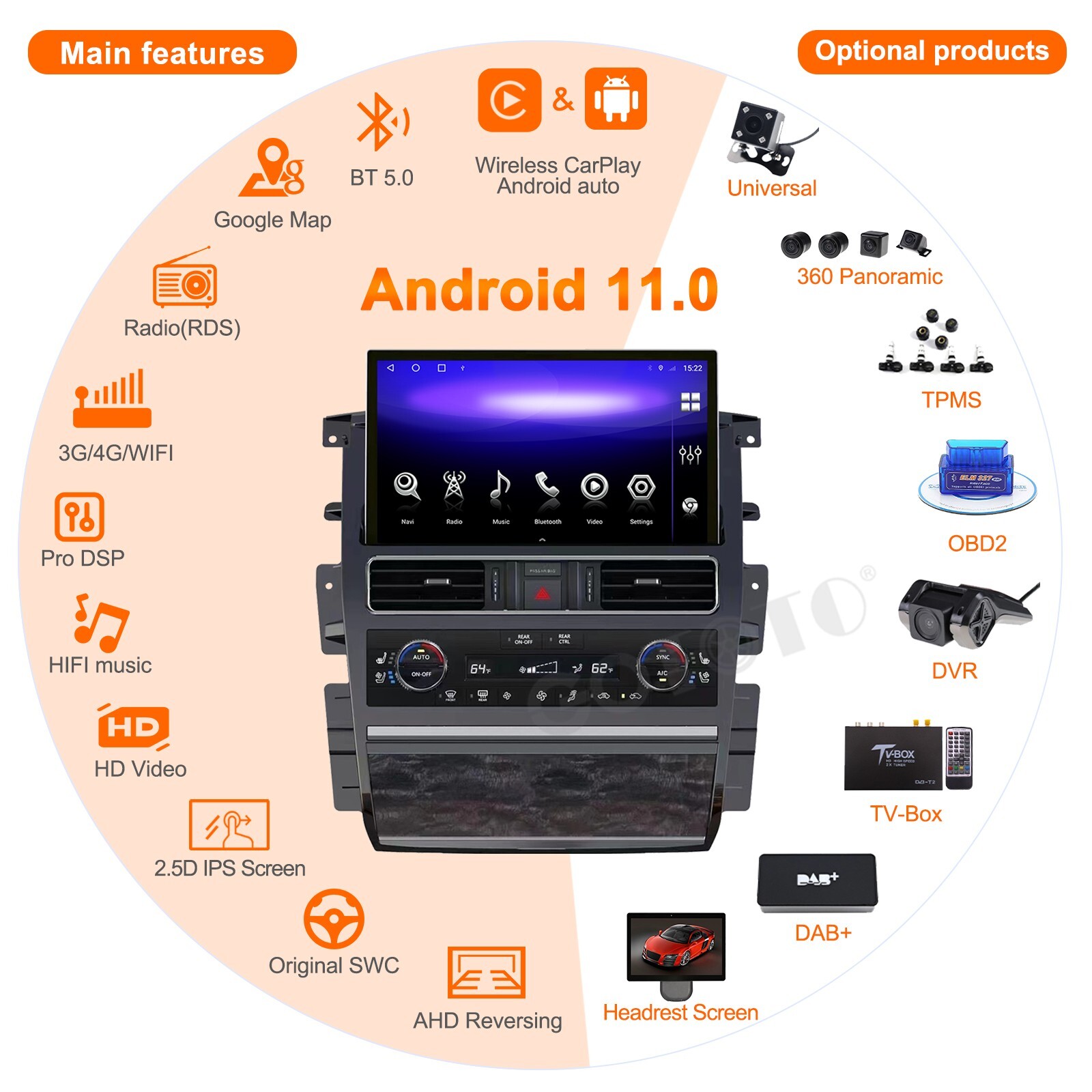 13.3″ Car Radio For Nissan Patrol Y62 Armada 2010-2023 Stereo Upgrade Carplay