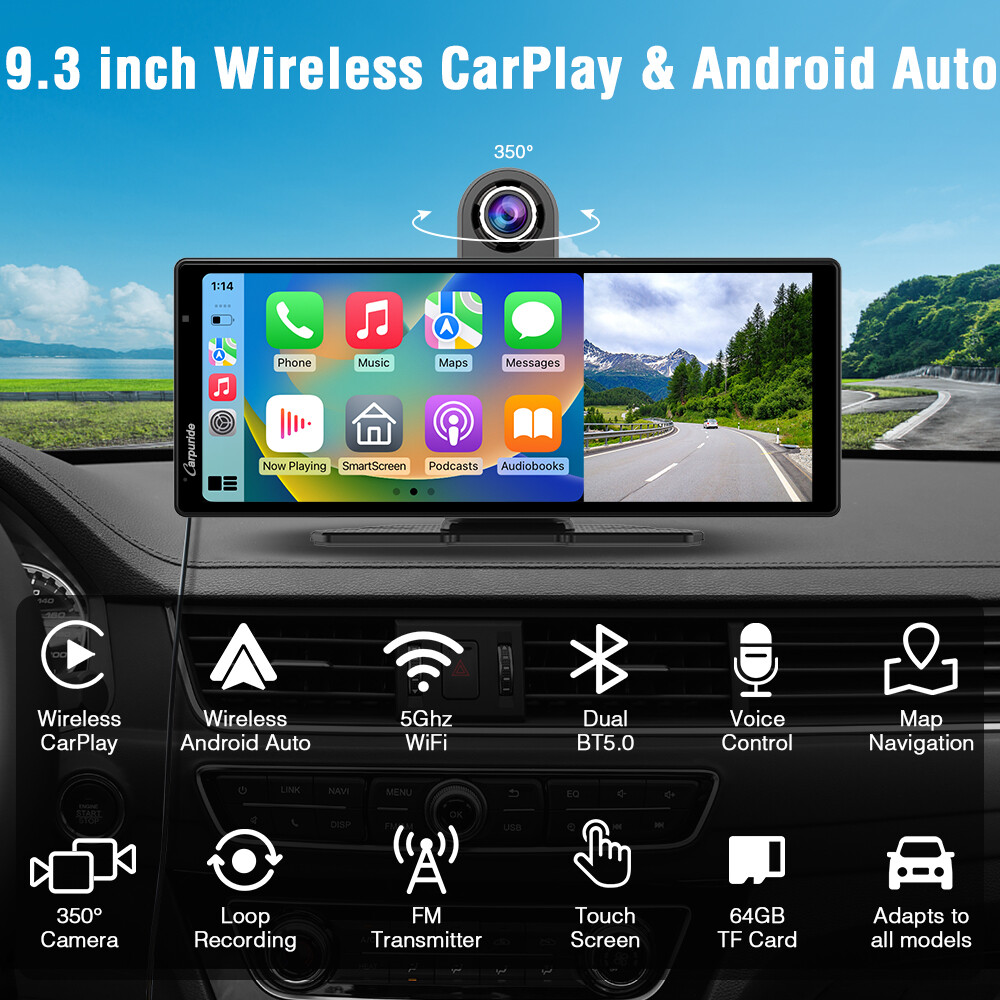 Carpuride 9.3 inch Apple CarPlay & Android Auto Bluetooth Car Radio Stereo