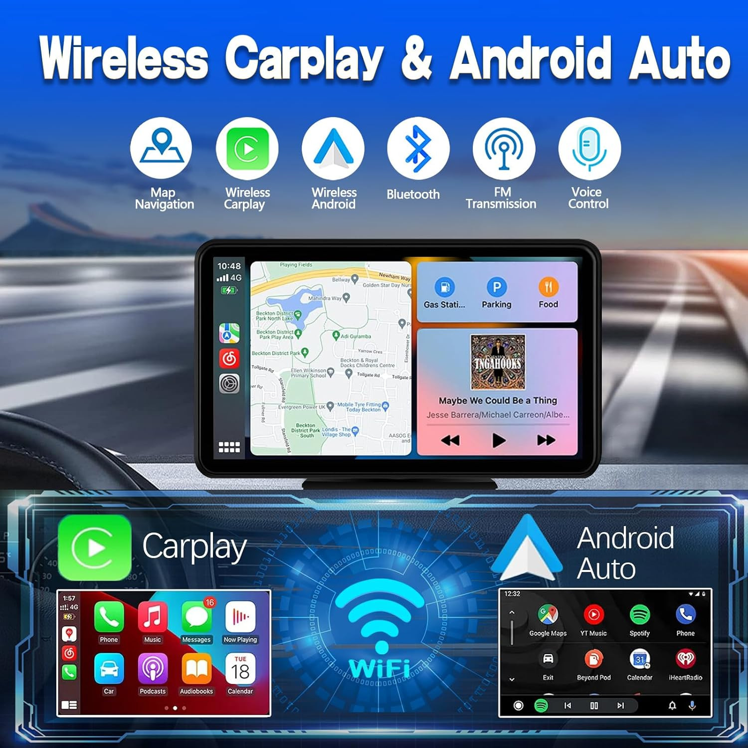 Wireless Carplay Screen for Car 7″ HD Portable Car Stereo Touchscreen with Apple