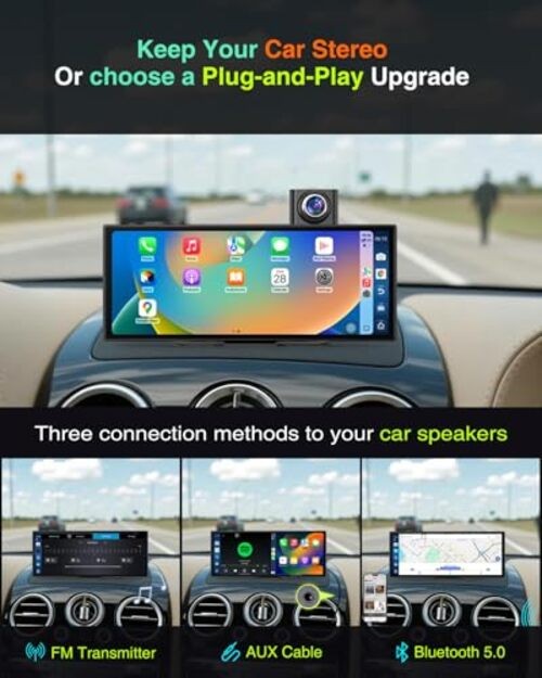 10.25″ CarPlay Screen with Dashcam & Apps, Built-in Google-Play & 6GB+128GB,
