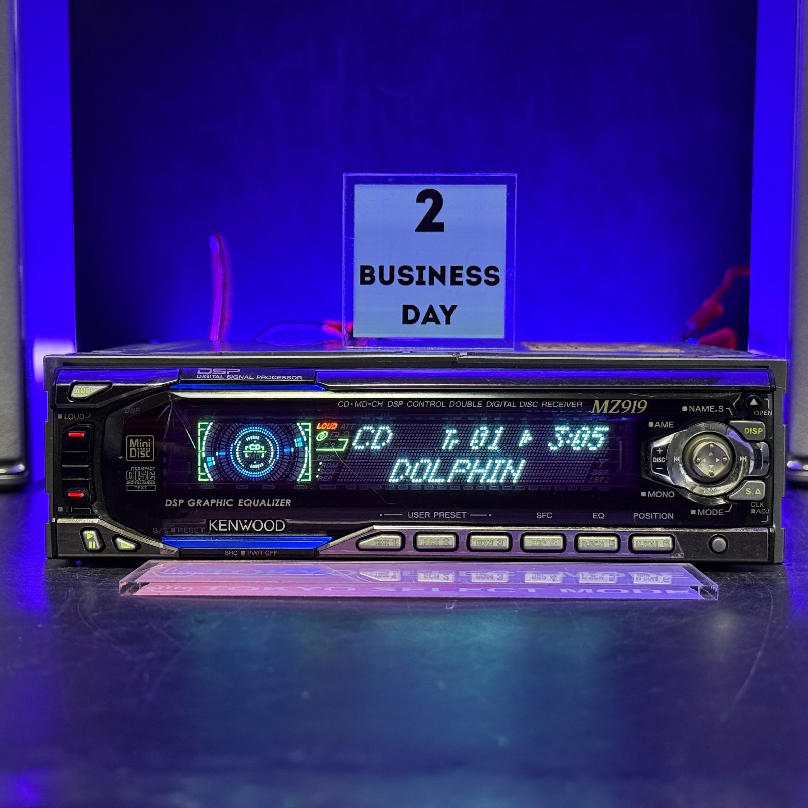 KENWOOD MZ919 1DIN Car Audio CD MD Player JDM Dolphin Display Tested In Stock