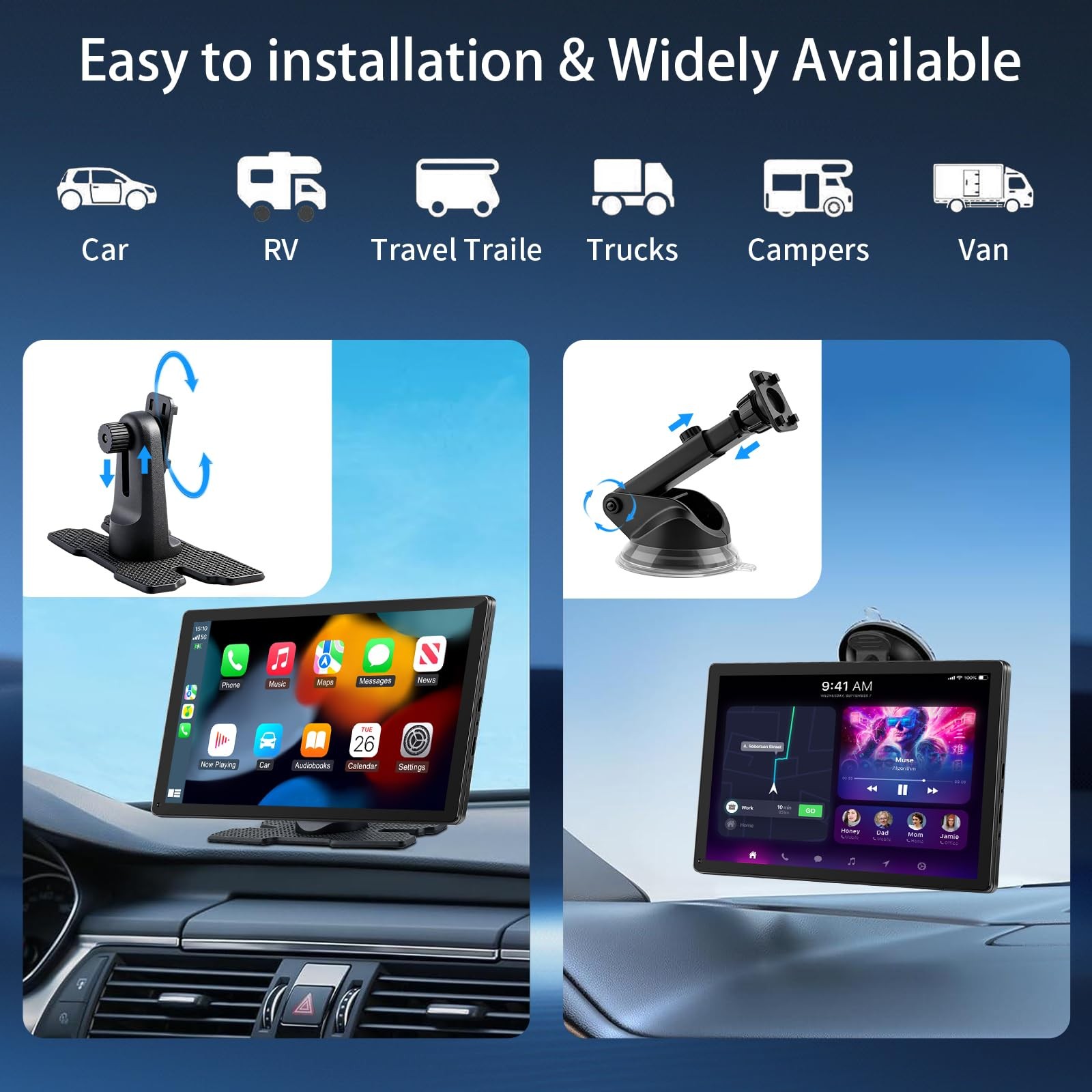 CarPlay Screen for Car, 9” Wireless CarPlay & Android Auto – Smart Portable