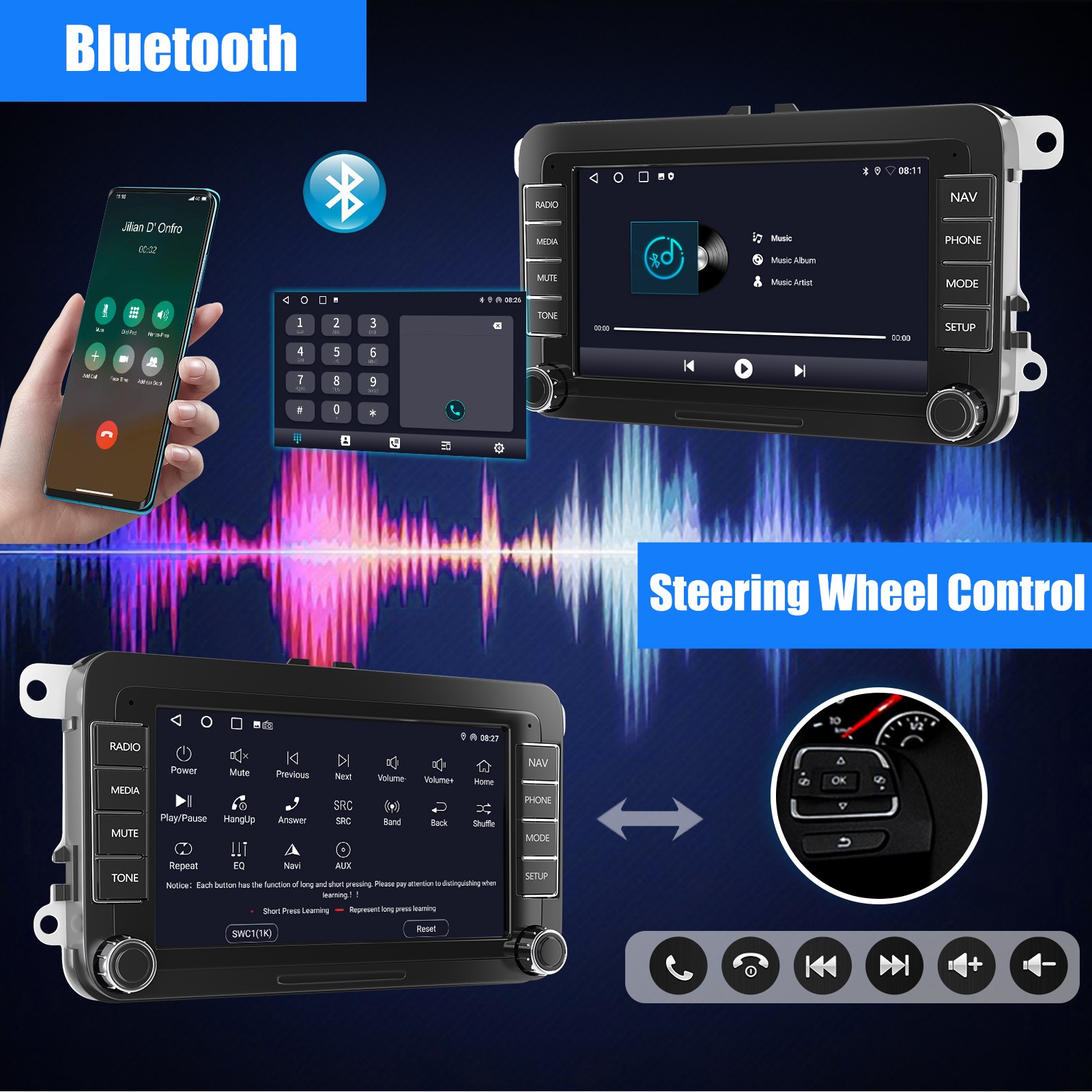 For VW Volkswagen Jetta Passat GPS Nav Car Stereo Radio Carplay Android 14 BT FM