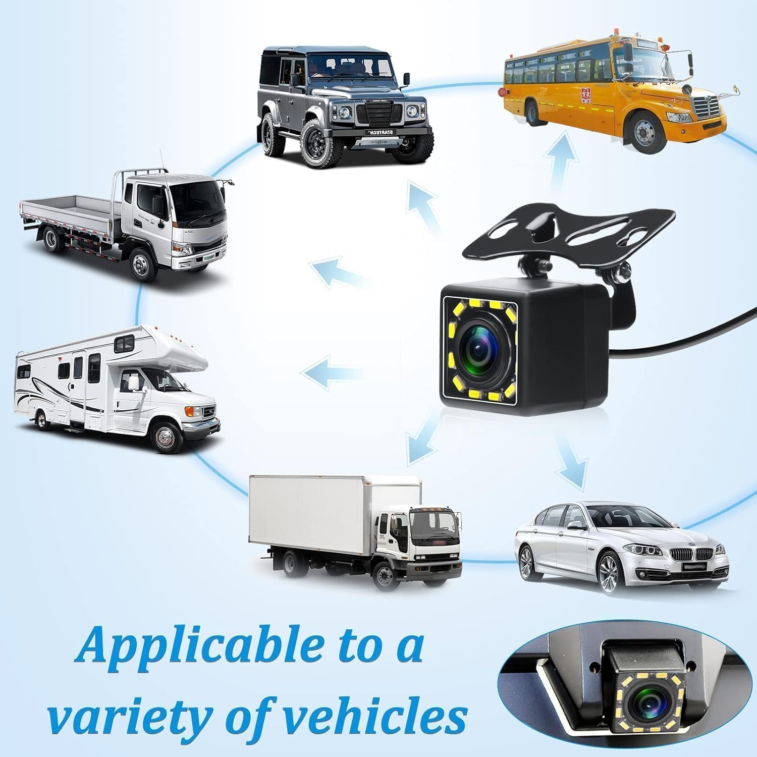 Backup Camera 12LED Night Vision IP68 Waterproof Reverse Wide Angle Parking Cam