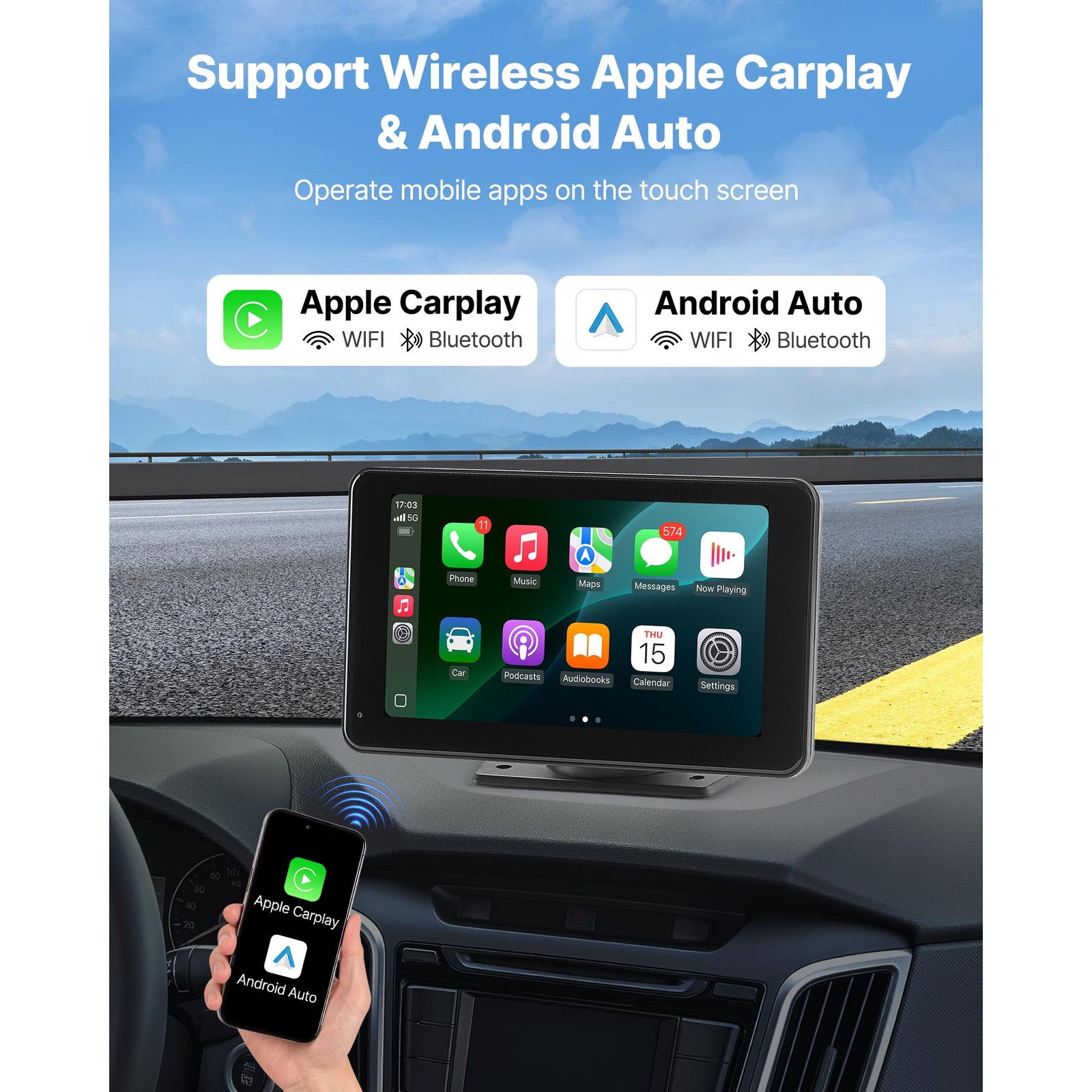 Uimoso 7-Inch Touchscreen Car Stereo with CarPlay, Android Auto & Backup Camera