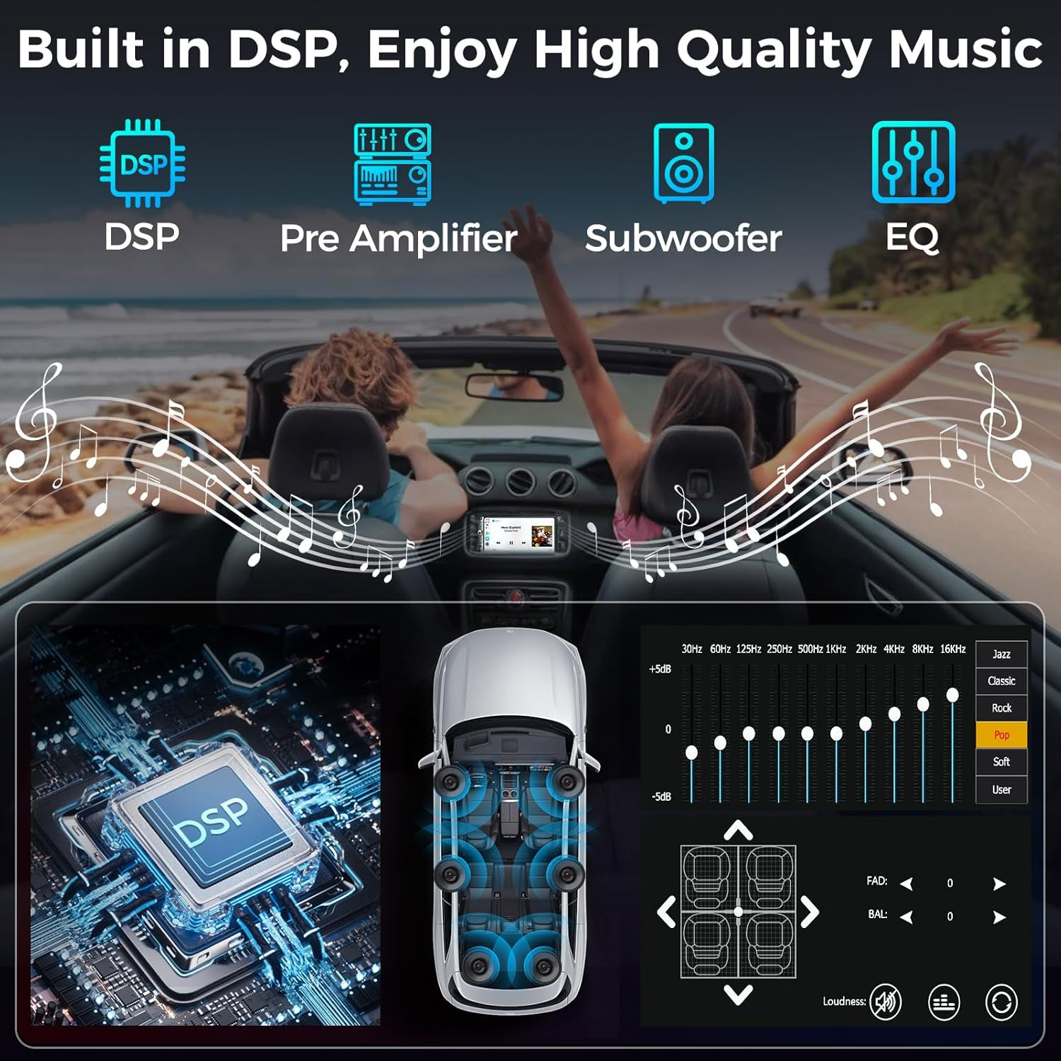 7″ HD Double Din Car Stereo, Wireless CarPlay/Android Auto, Bluetooth, Backup Ca