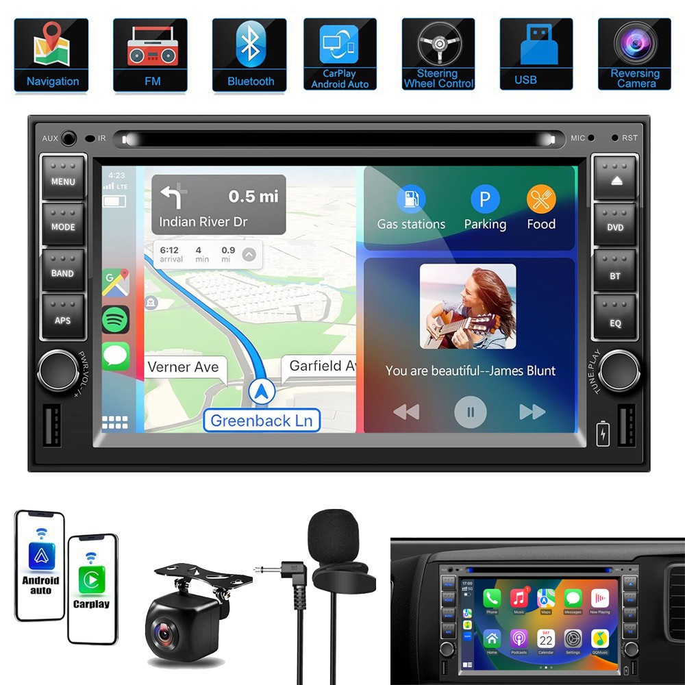 Double 2DIN CD/DVD Apple CarPlay/Android Auto GPS Car Stereo Radio Touch Player