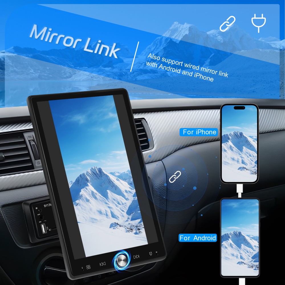10.4″ Single 1DIN Wireless Apple CarPlay Car Stereo Rotatable Touch Screen Radio