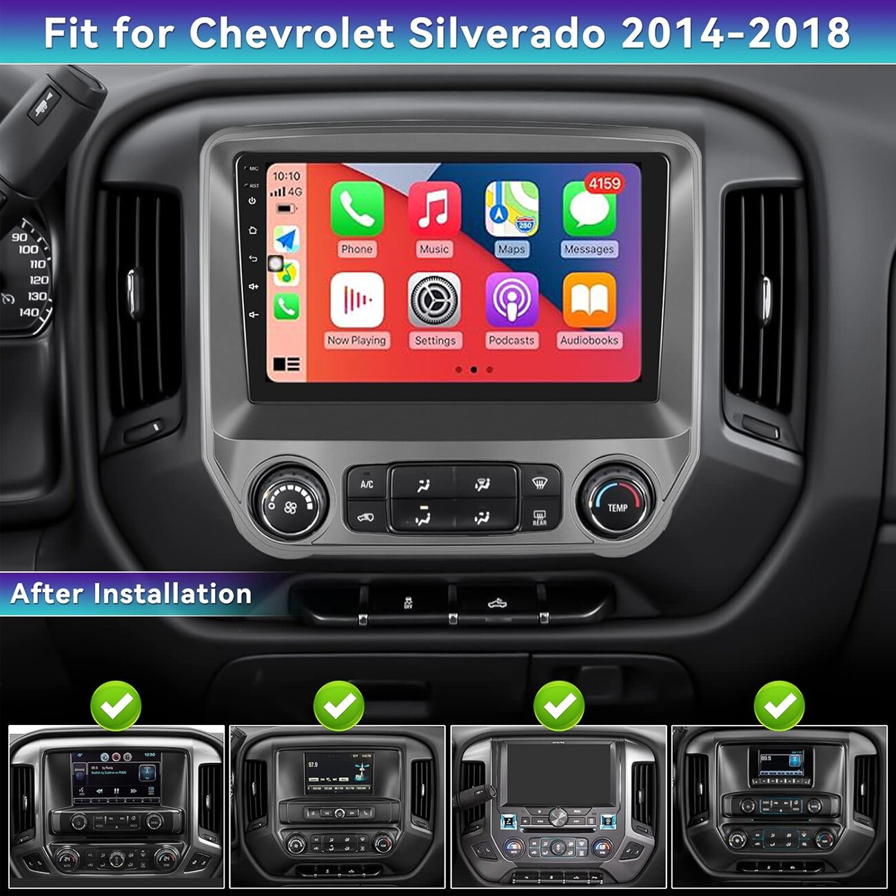 Car Radio Stereo Carplay For 2014-2018 Chevrolet Silverado 4+64G 10in Player FM