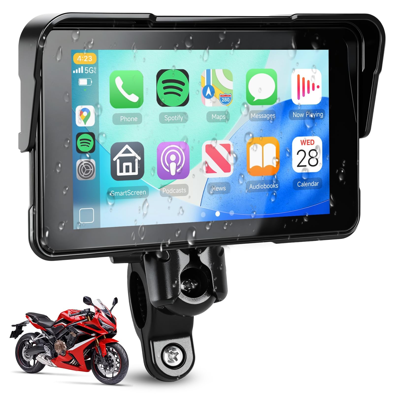 5-Inch Motorcycle CarPlay Screen Wireless Android Auto for Moto with GPS…