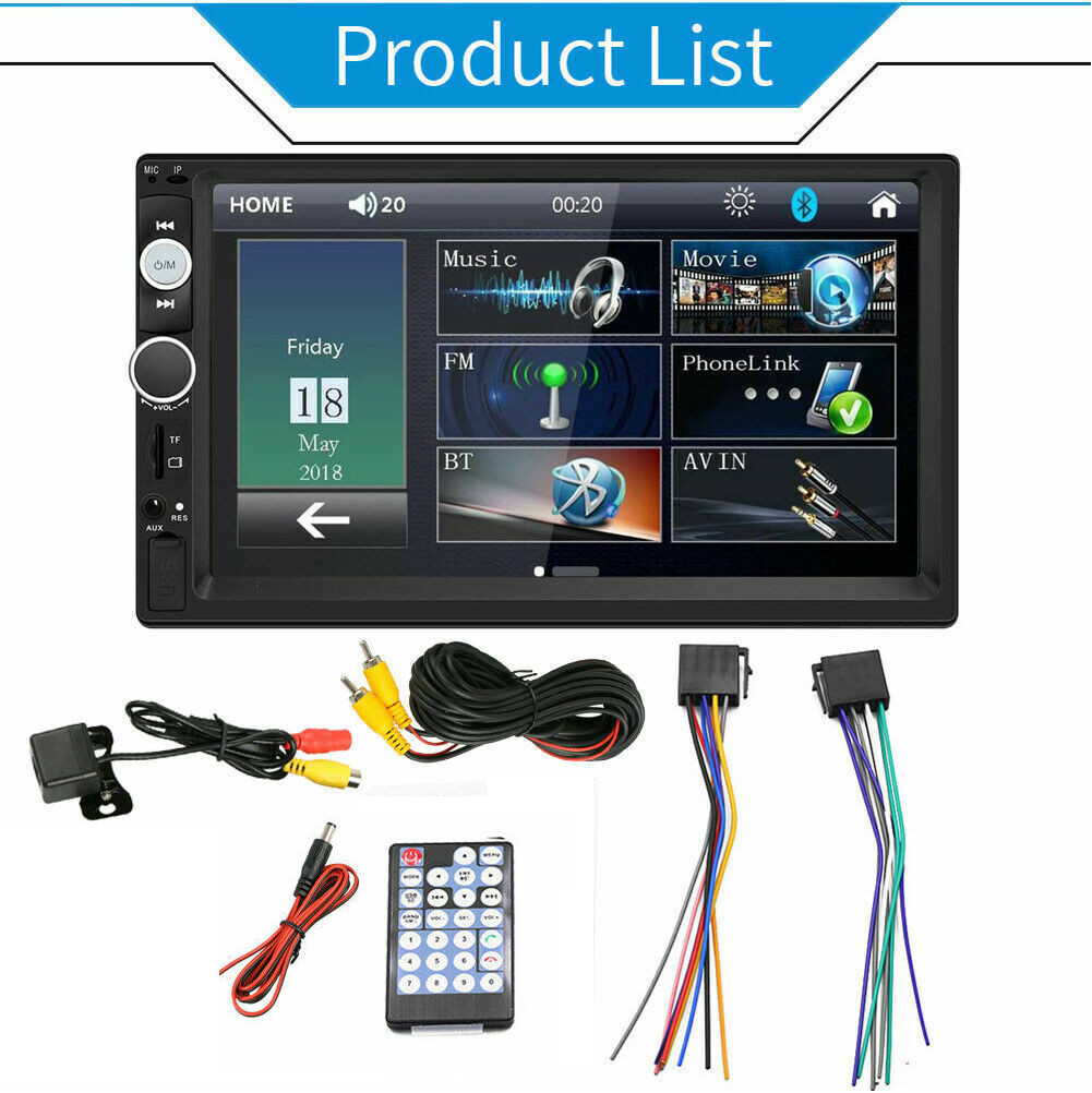 7″ Double 2 DIN Car MP5 Player Bluetooth Touch Screen Stereo Radio With Camera