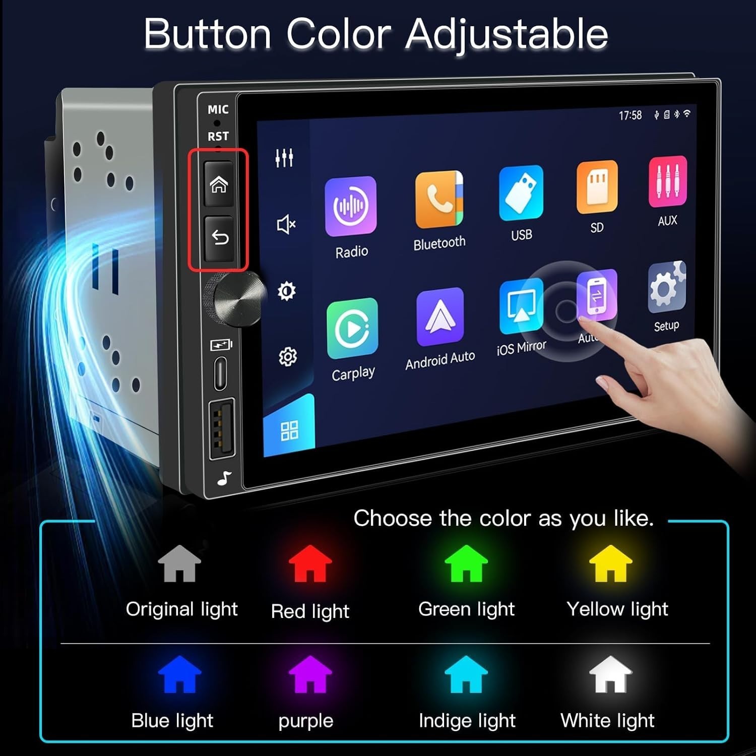 6.83″ Double DIN Android Auto Carplay Linux Stereo with Backup Camera