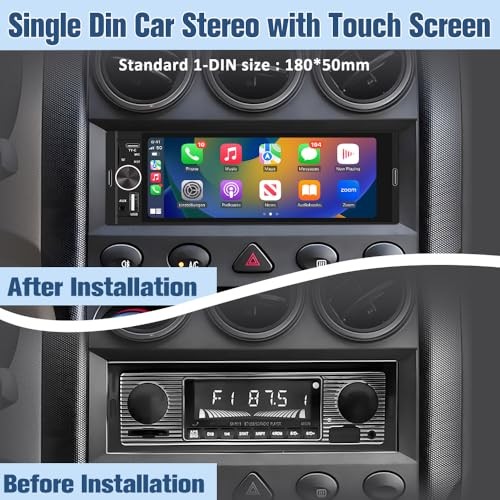 Universal Single Din Car Stereo with Wireless CarPlay & Android Auto 6.36 Inch