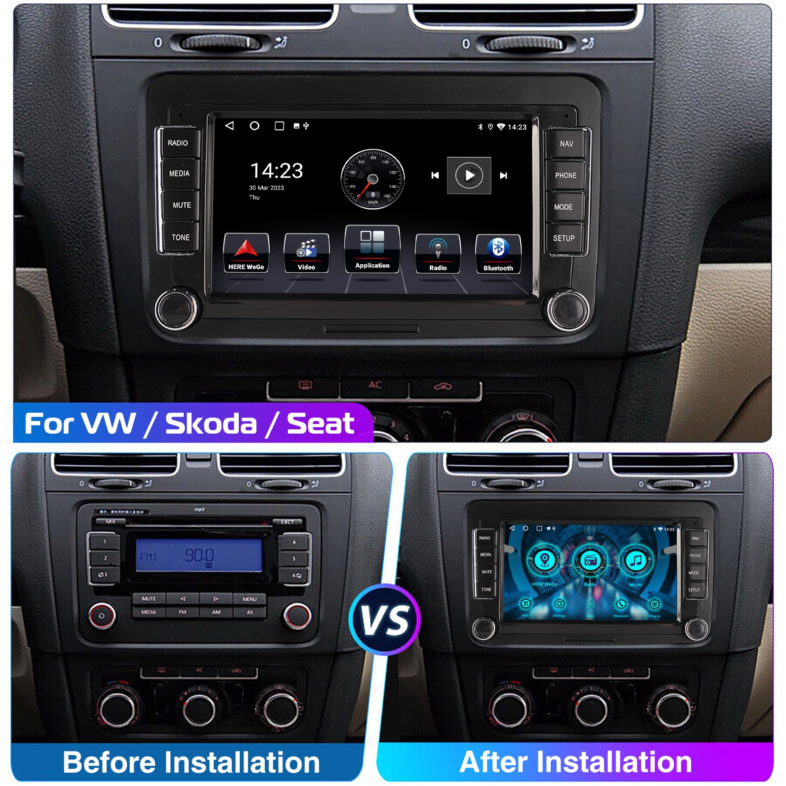 For VW Volkswagen Jetta Passat GPS Nav Car Stereo Radio Carplay Android 14 BT FM