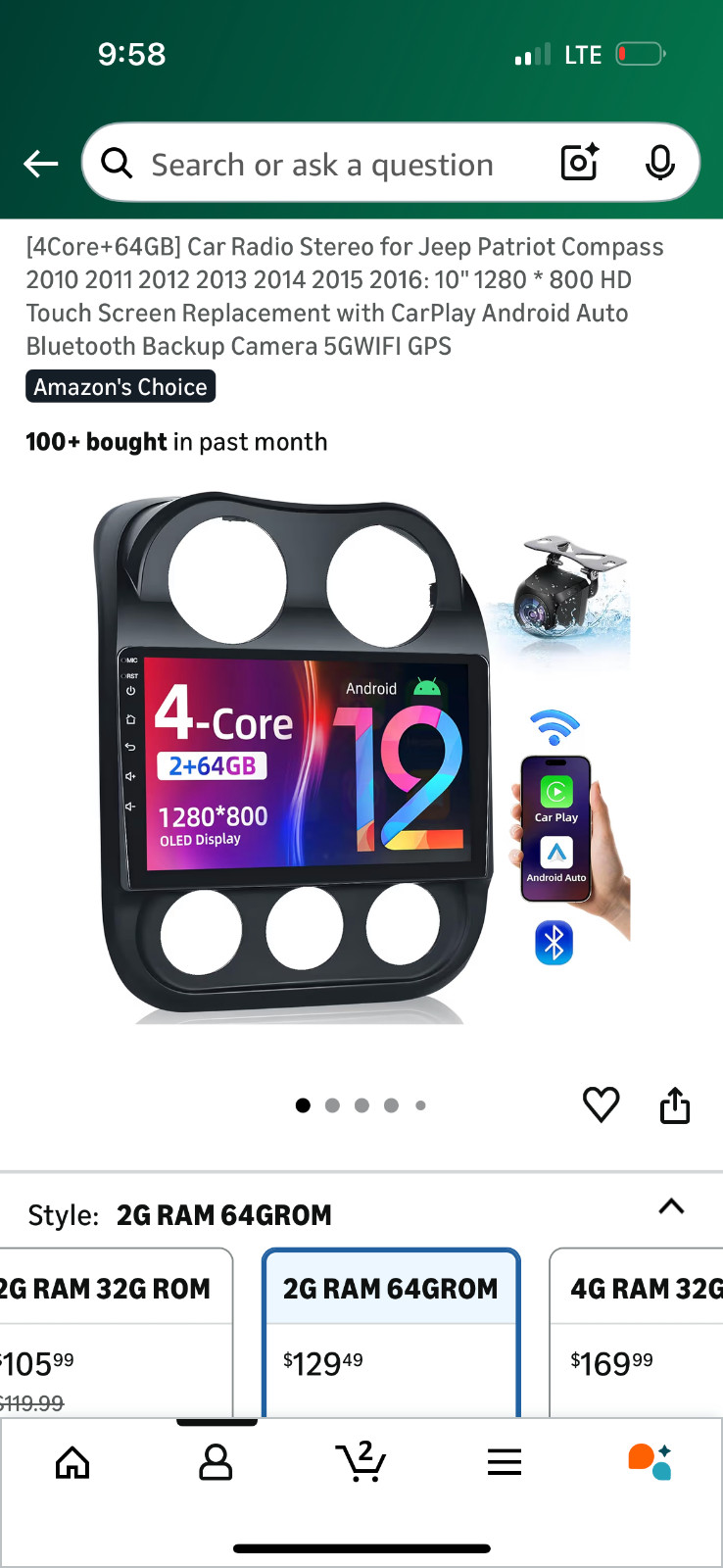 2010 -2016 Jeep Patriot or Compass Touch Screen Replacement with CarPlay Android