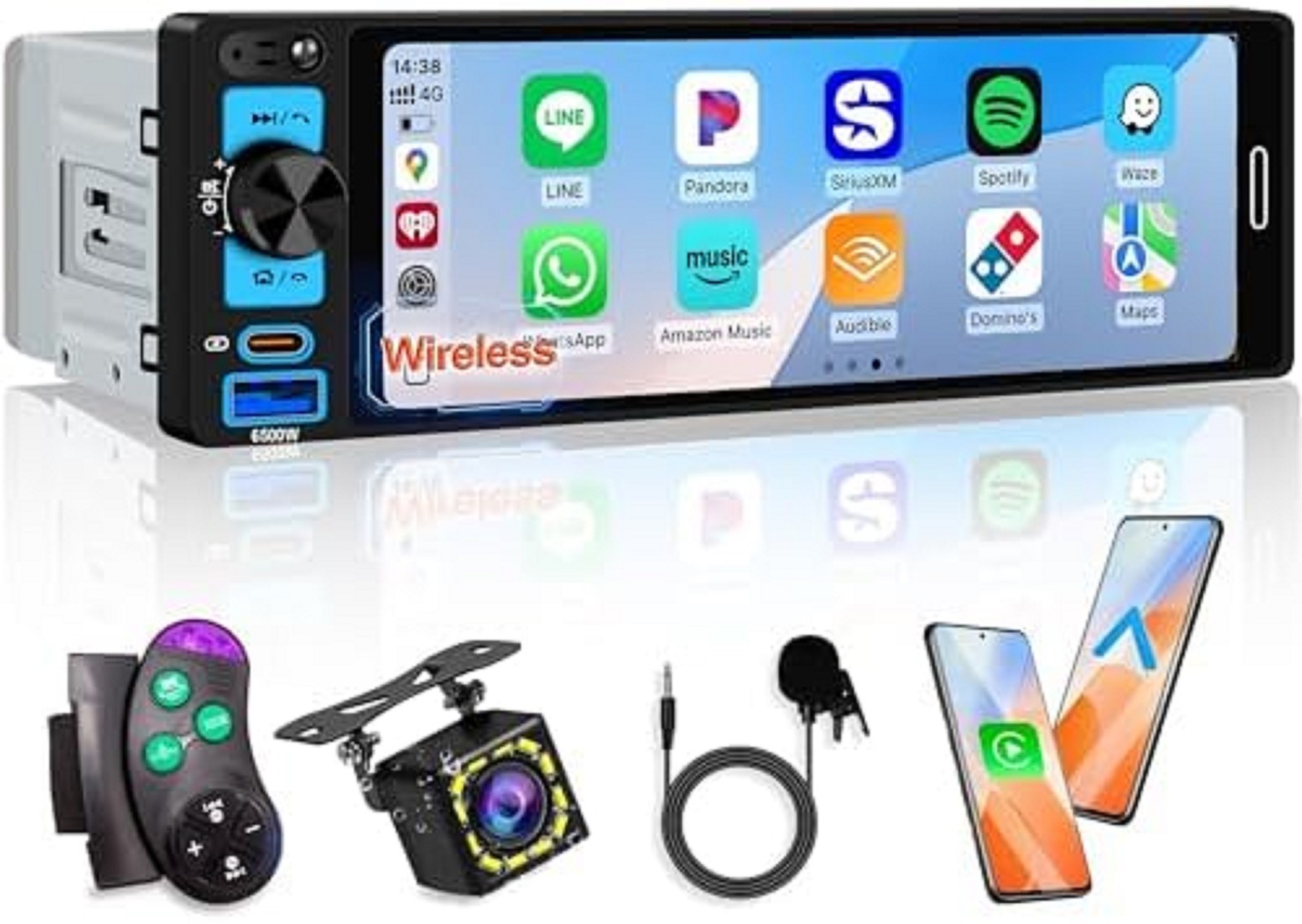 Power Acoustic Single DIN 6.5″ Touchscreen Car Stereo Apple Carplay