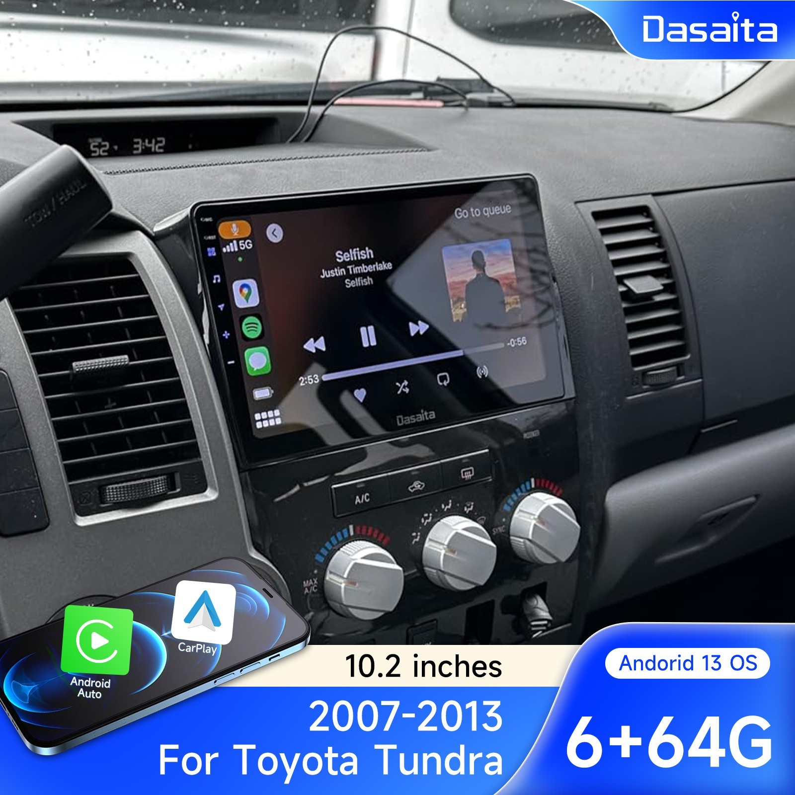 Dasaita Android 13 Car Radio for Toyota Tundra 2007-2013 Wireless Carplay BT5.0
