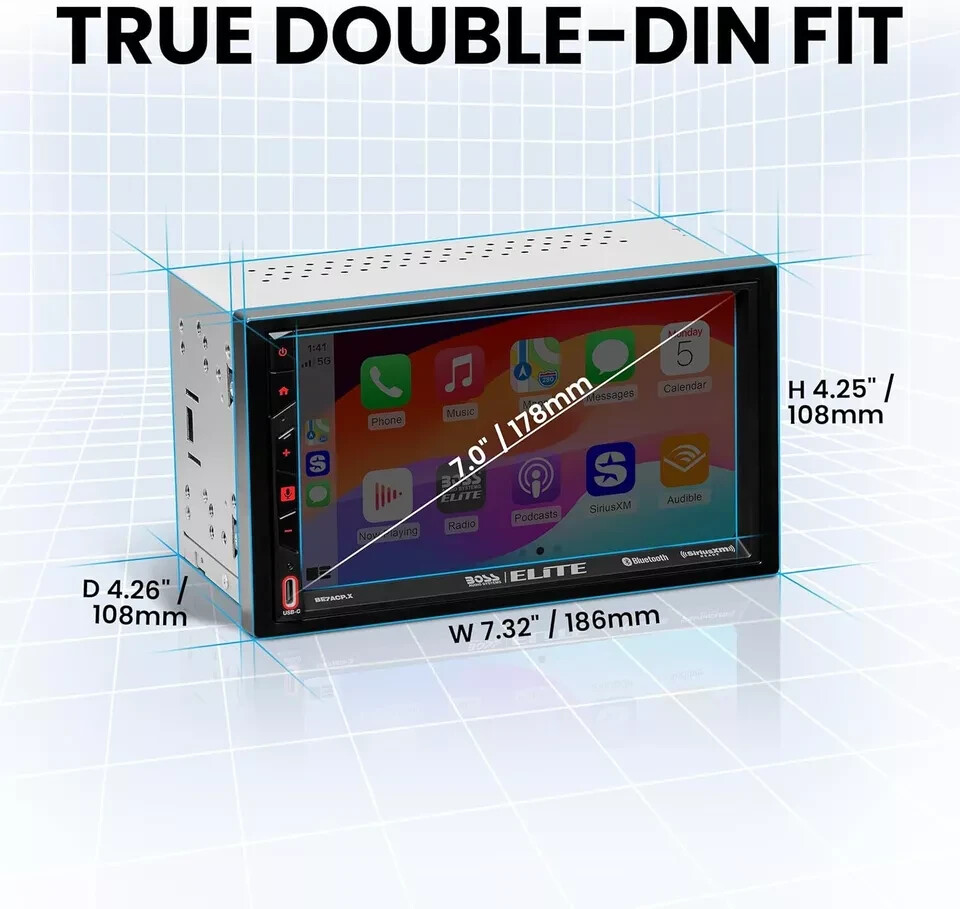 BOSS Double DIN 7″ Receiver Apple Carplay/Android Auto SiriusXM Camera BE7ACP.XC