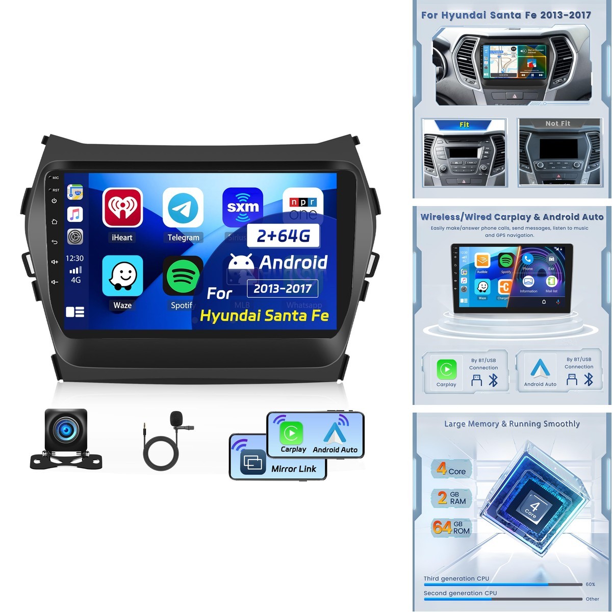 Roinvou Upgrade Hifi 2G64G Car Radio For Hyundai Santa Fe Ix45 2013-2018 9 Inch