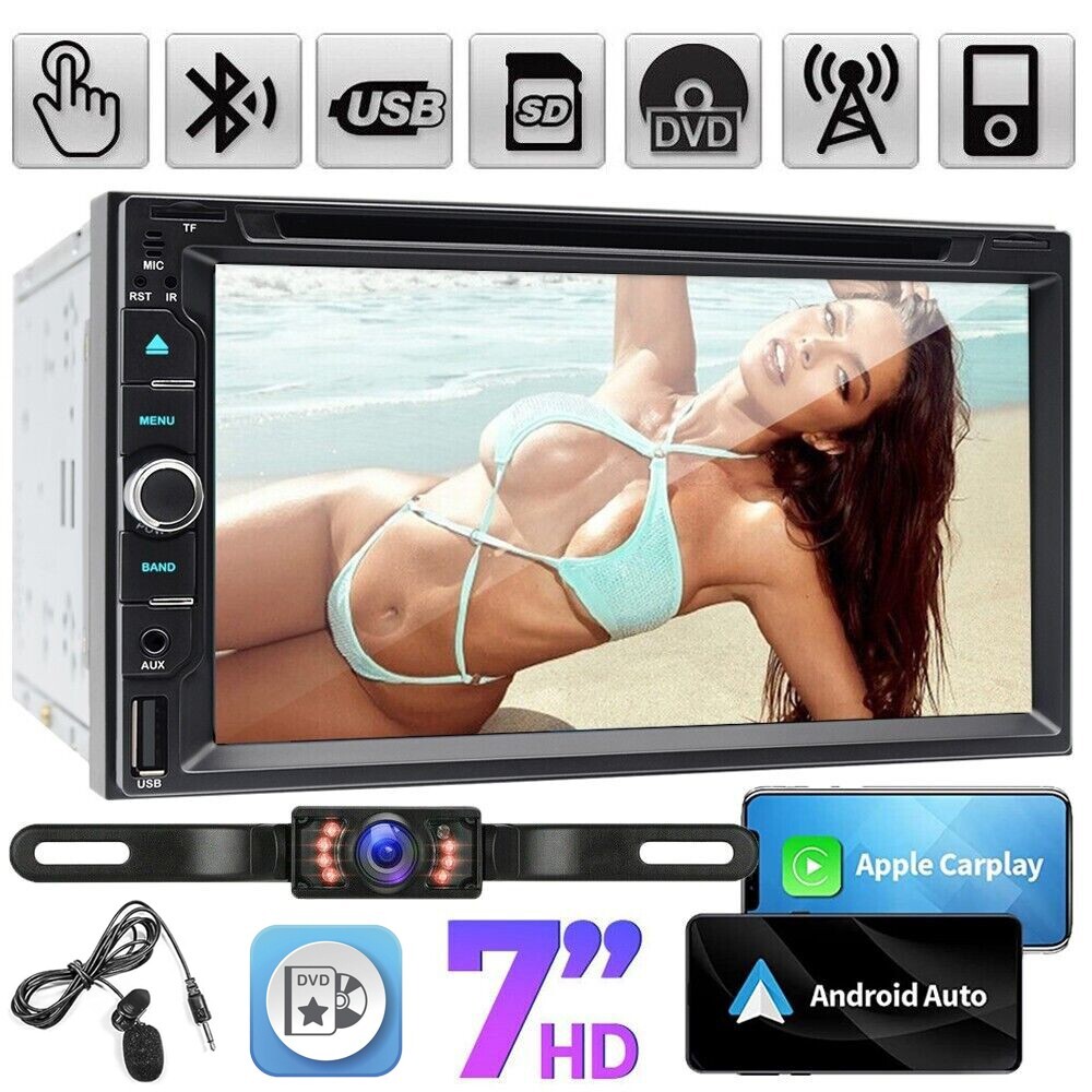 7″ Double 2Din Car Stereo with Apple Carplay Android Auto Play DVD Radio+Camera