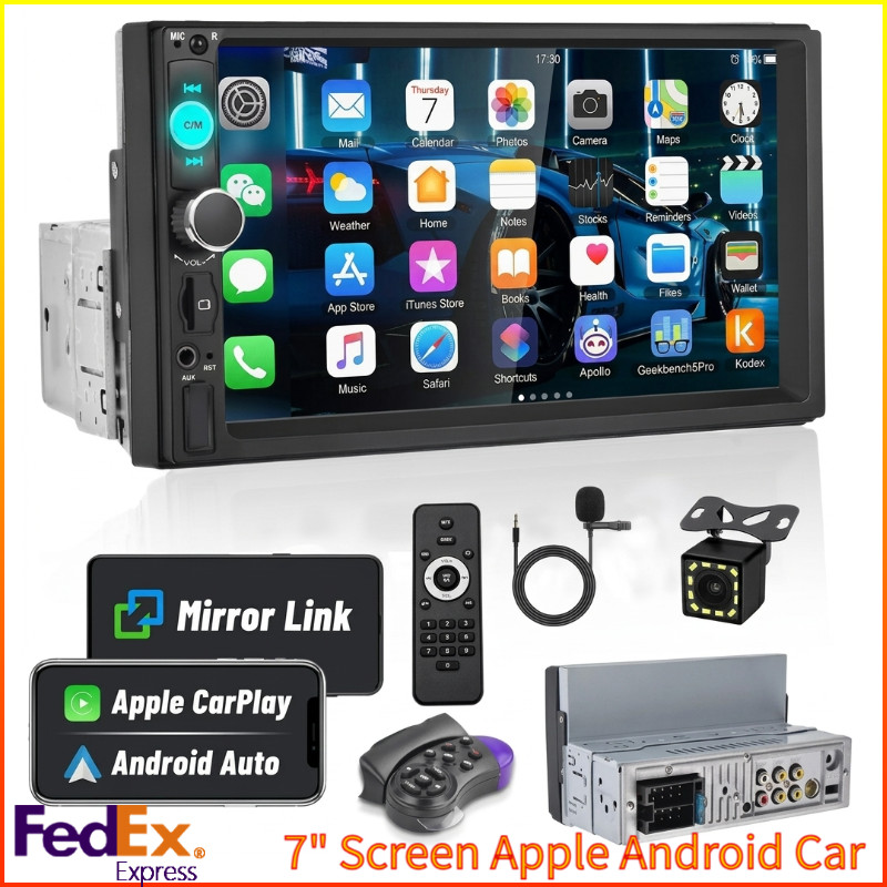 Single 1Din 7″ Touch Screen Stereo Bluetooth Radio Car Apple/Android Carplay GPS