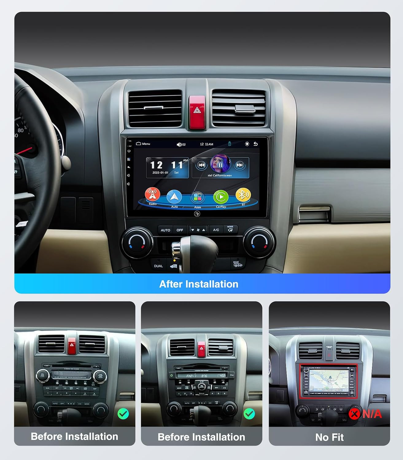 Car Radio Stereo for Honda CRV 2006-2011, Wireless Carplay Android Auto 9 Inch L