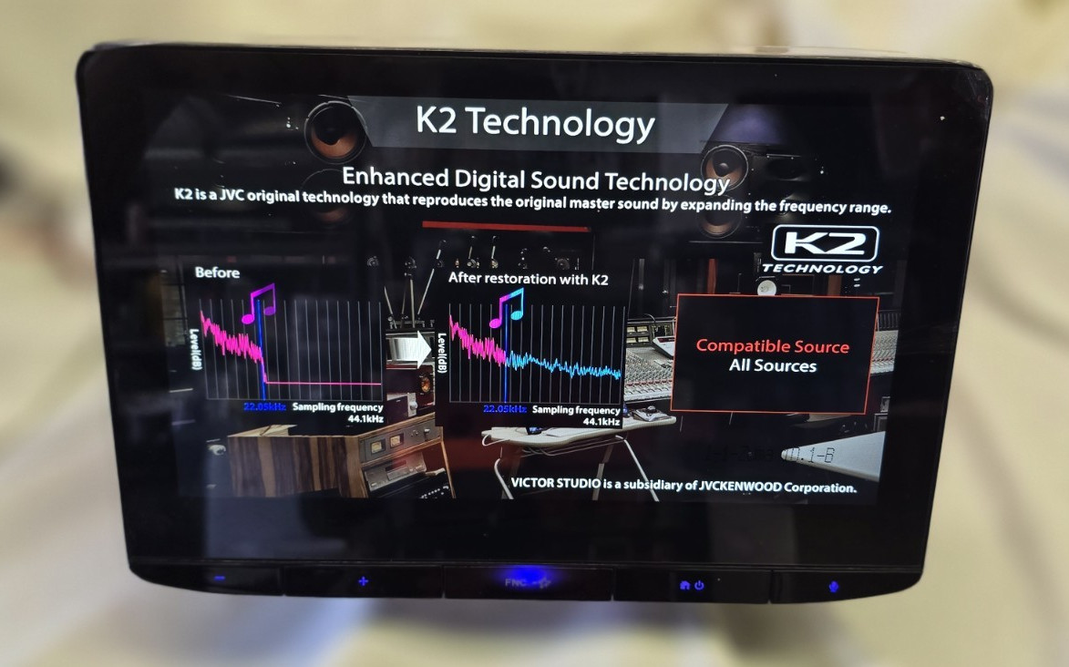 JVC KW-Z1000W 10.1″ Digital multimedia receiver w/floating touchscreen display.