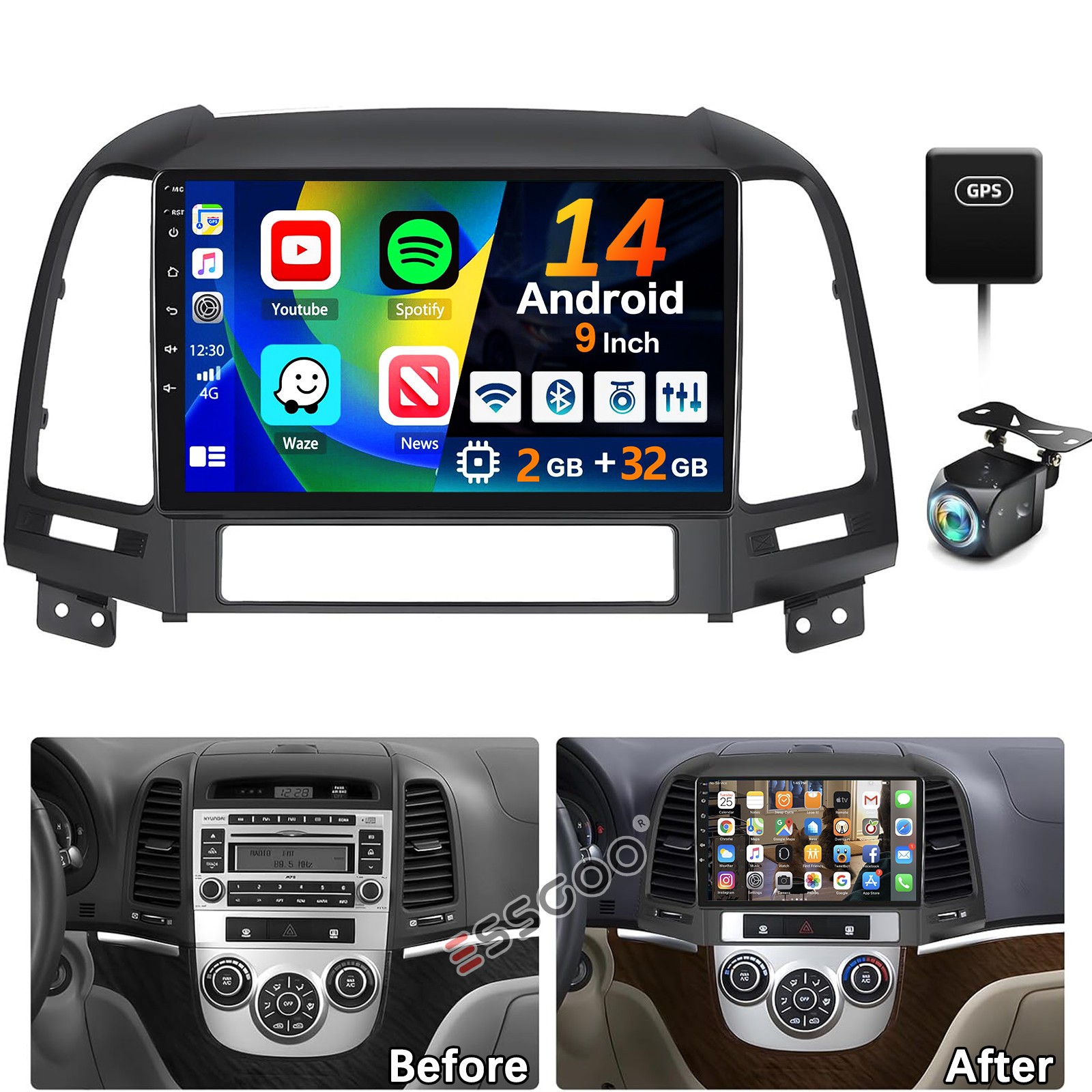CarPlay For Hyundai Santa Fe 2 2006-2012 Android Car Stereo GPS NAVI WIFI BT CAM