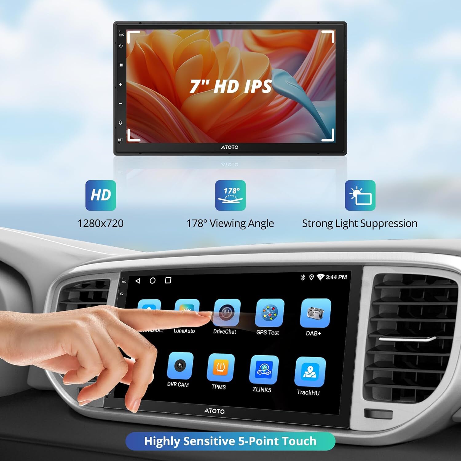 7″ Android Touchscreen Double DIN Car Stereo, Bluetooth, WiFi, DSP, GPS 2GB+32G
