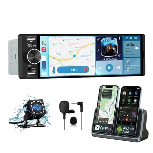 Single Din Car Stereo Universal, 6.36 Inch CarPlay & Android Auto IPS Black