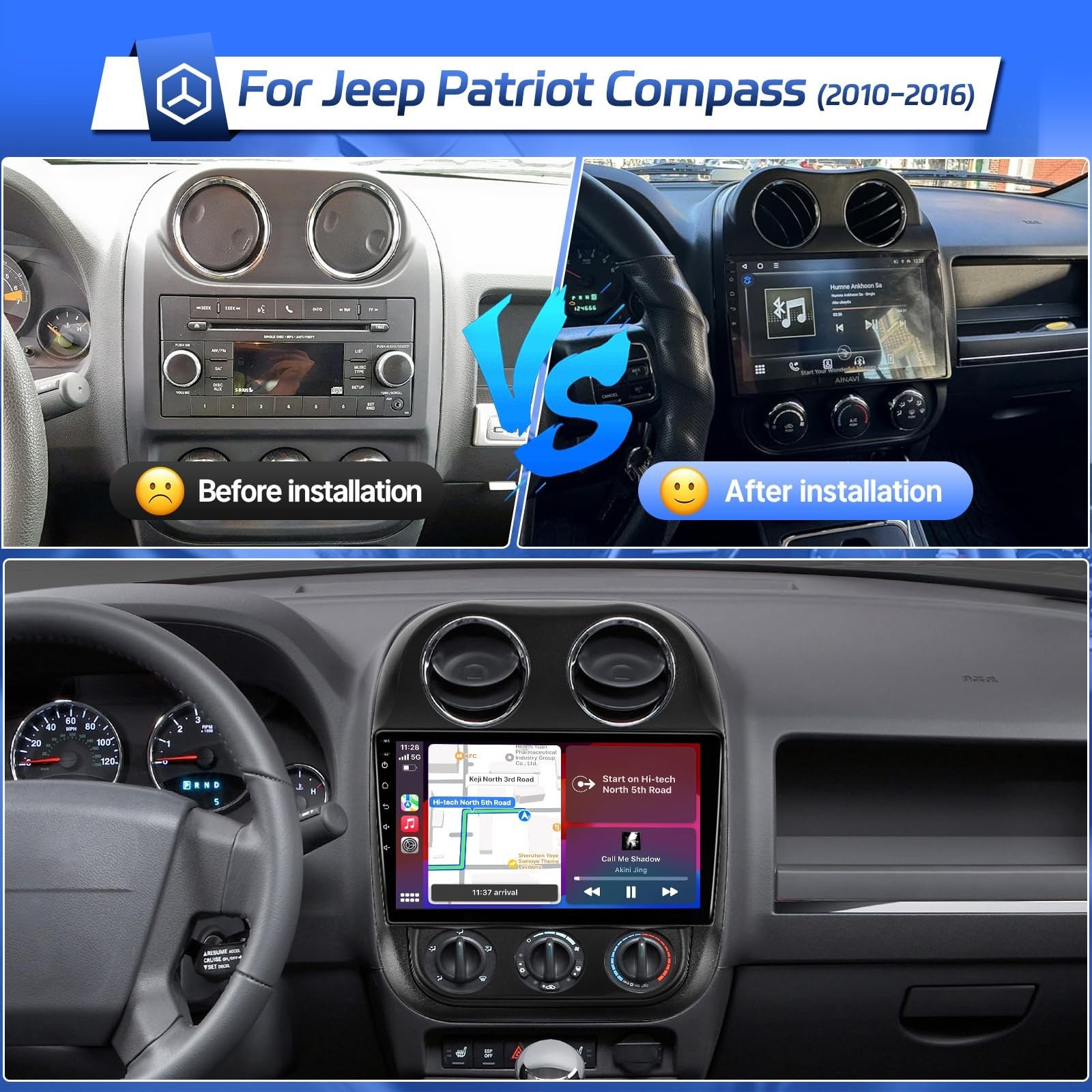Car Radio Stereo Carplay For 2010-2016 Jeep Compass 4+64G 10in Car Stereo