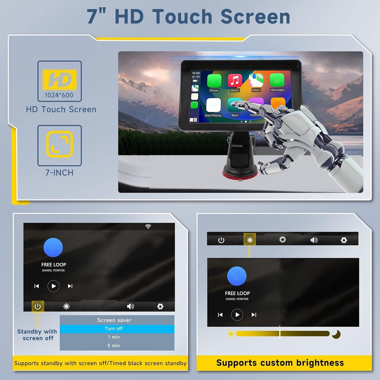Car Stereo 7 Inch HD Touch Screen Portable Car Stereo For Mirror Link With Voice