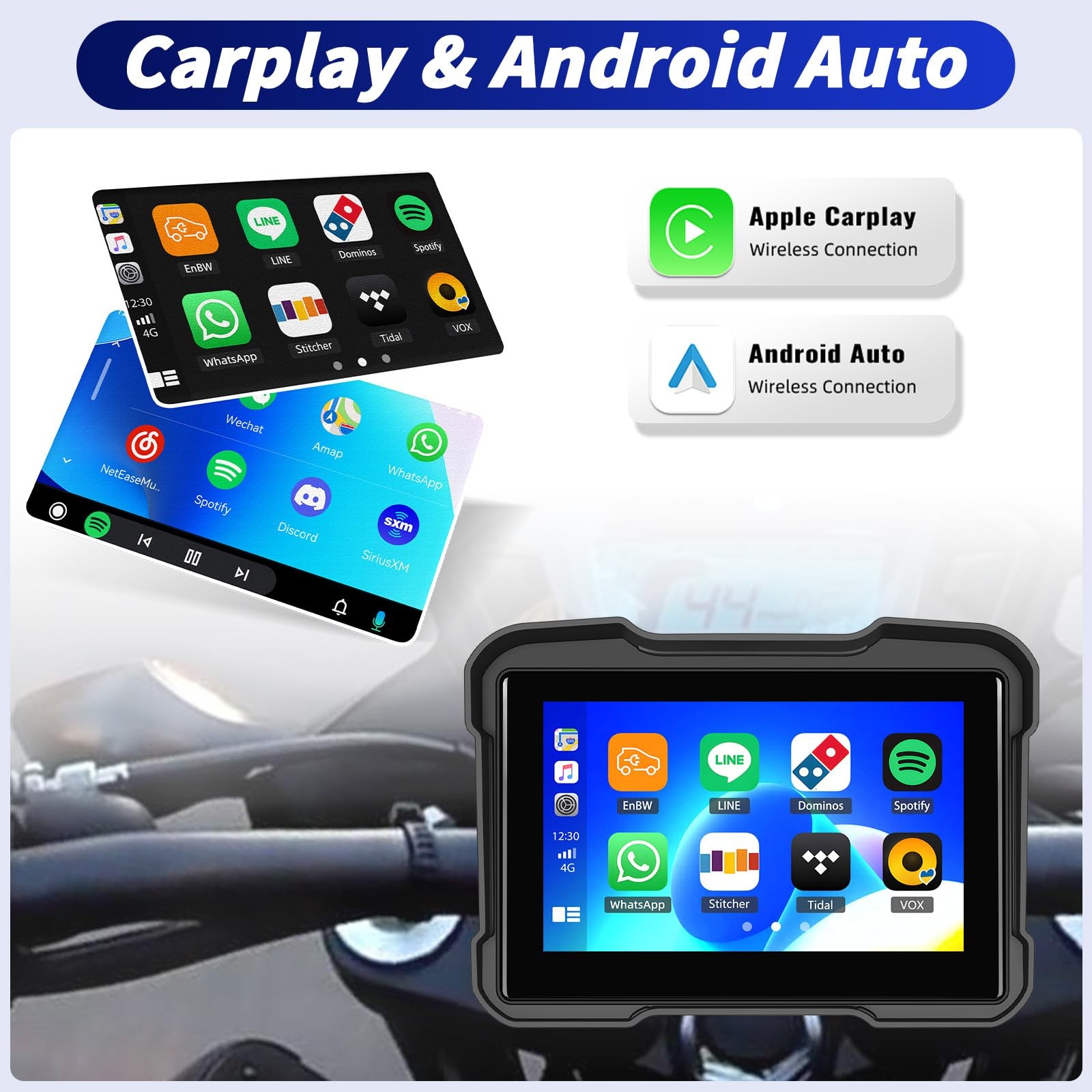 5 Inch IPS Waterproof Portable Motorcycle CarPlay Screen with Wireless CarPla…