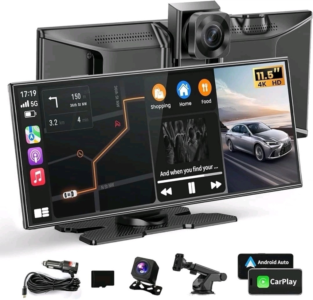 11″ Portable Carplay Screen for Car, 4K Wireless Car Play & Android Auto