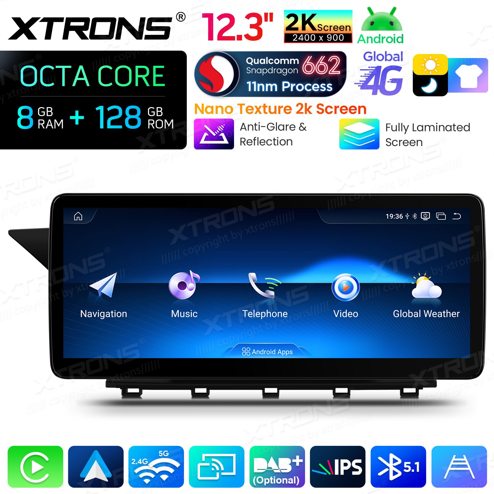 Qualcomm 662 Android 14 for Mercedes GLK X204 12.3″ 2K Screen 8GB 128GB 4G Wi-Fi