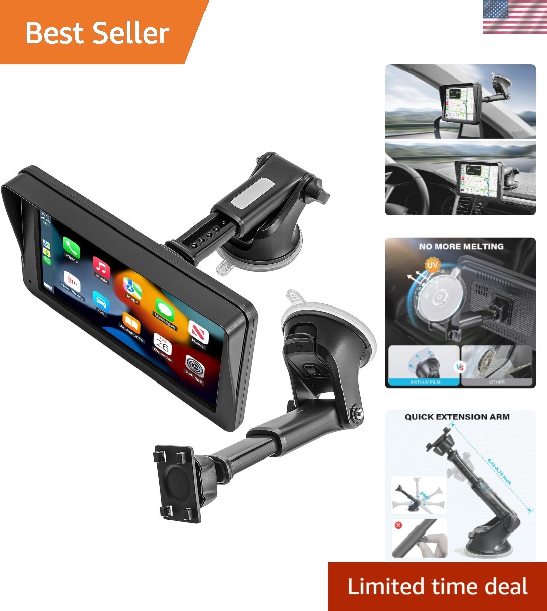 Secure & Adjustable Suction Cup Car Mount for 7-11″ Monitors – No Tools Needed