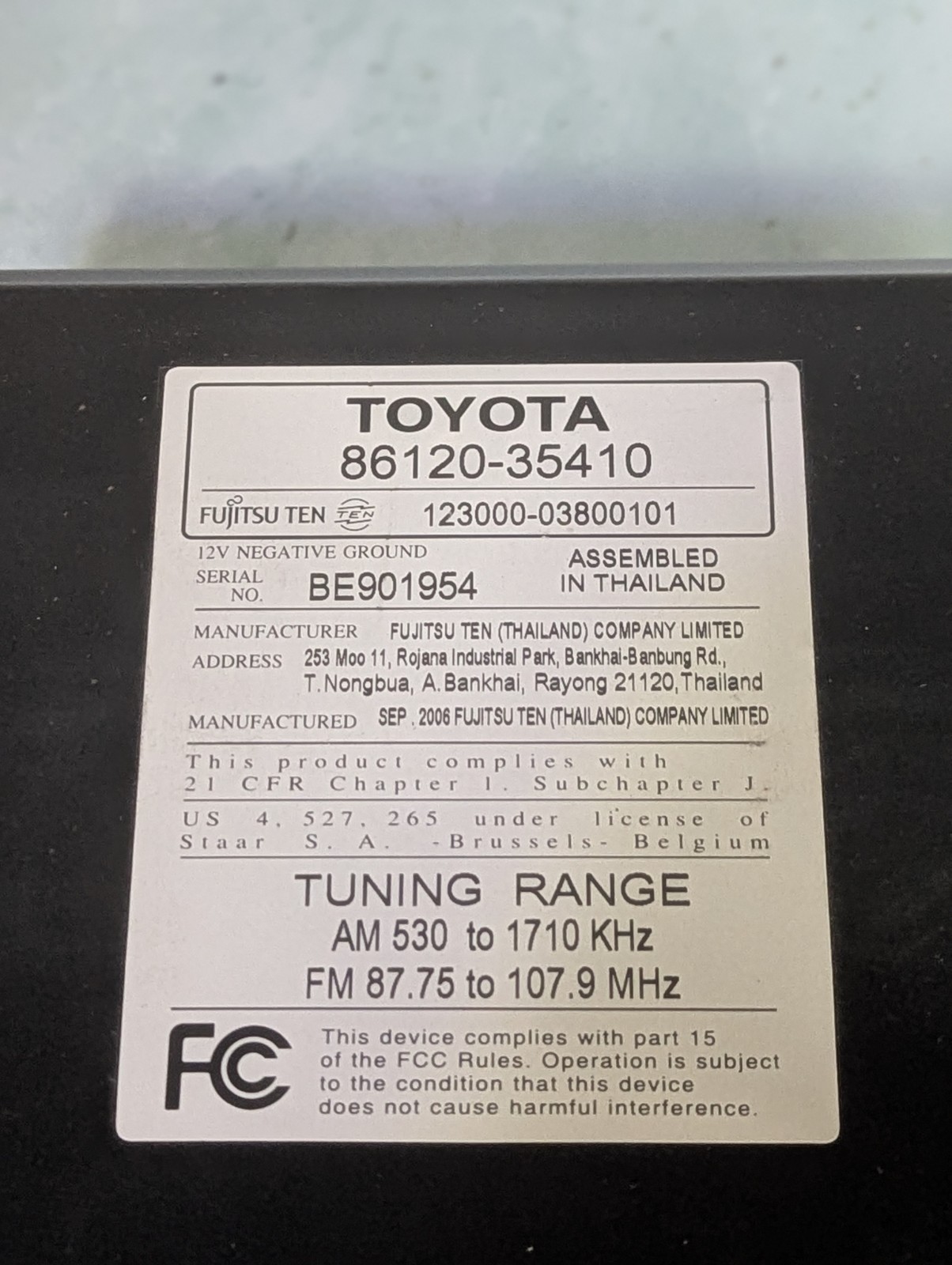 Toyota 86120-35410 OEM Stock IN-Dash Audio AM/FM Radio CD Fujitsu Ten USA SELLER