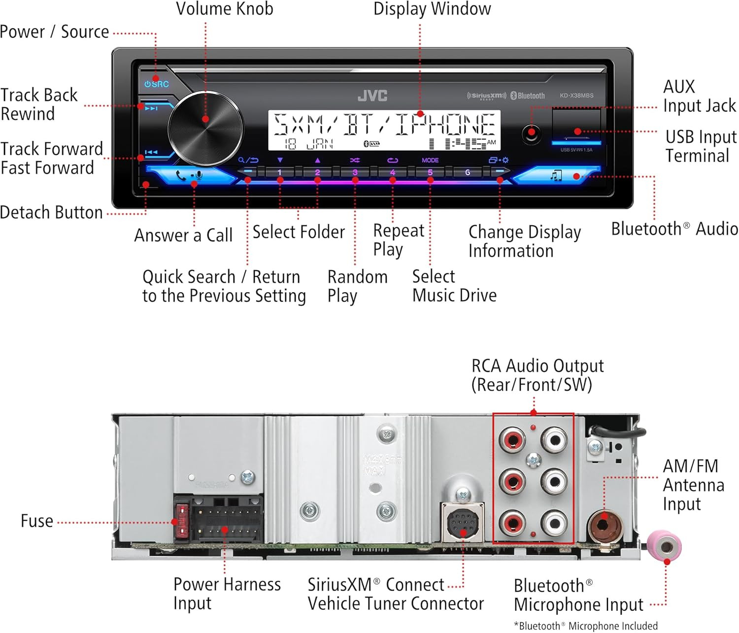 KD-X38MBS Car & Marine Digital Media Receiver with Bluetooth, USB, Siriusxm Read