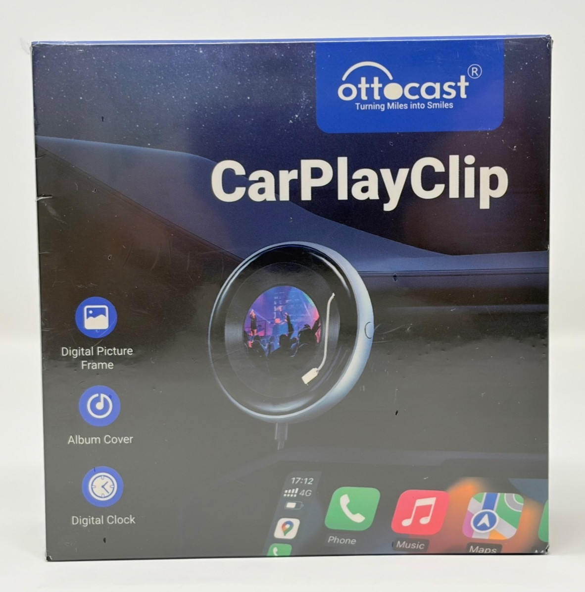 Ottocast CarPlay Clip Wireless Car Adapter Dashboard Digital Frame Clock Dongle
