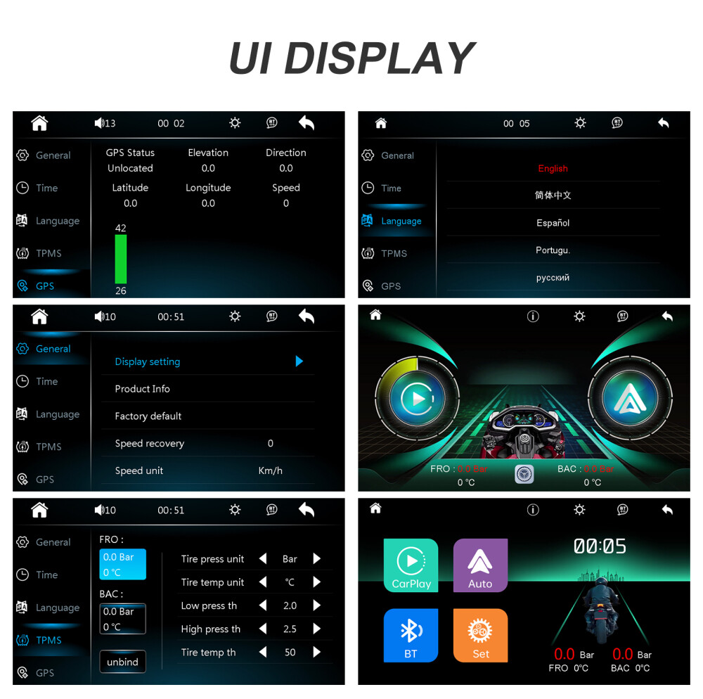 5″ Waterproof Motorcycle Navigator Wireless CarPlay Android Auto Portable Screen
