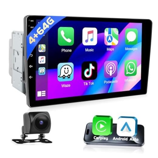[4+64G] Wireless CarPlay Double Din Car [4+64G] 9″ Car Stereo with Carplay