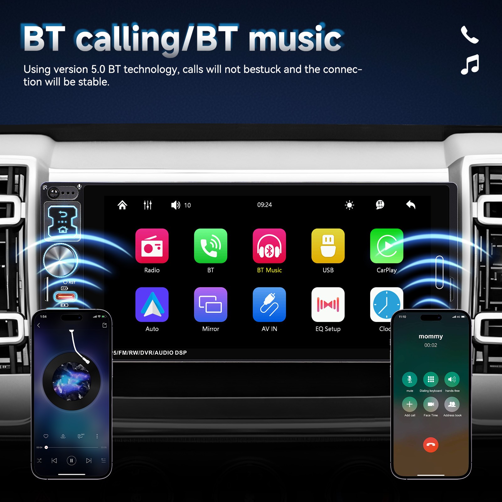 6.9″ Single Din Car Stereo Wireless CarPlay touchscreen Bluetooth Radio USB CAM