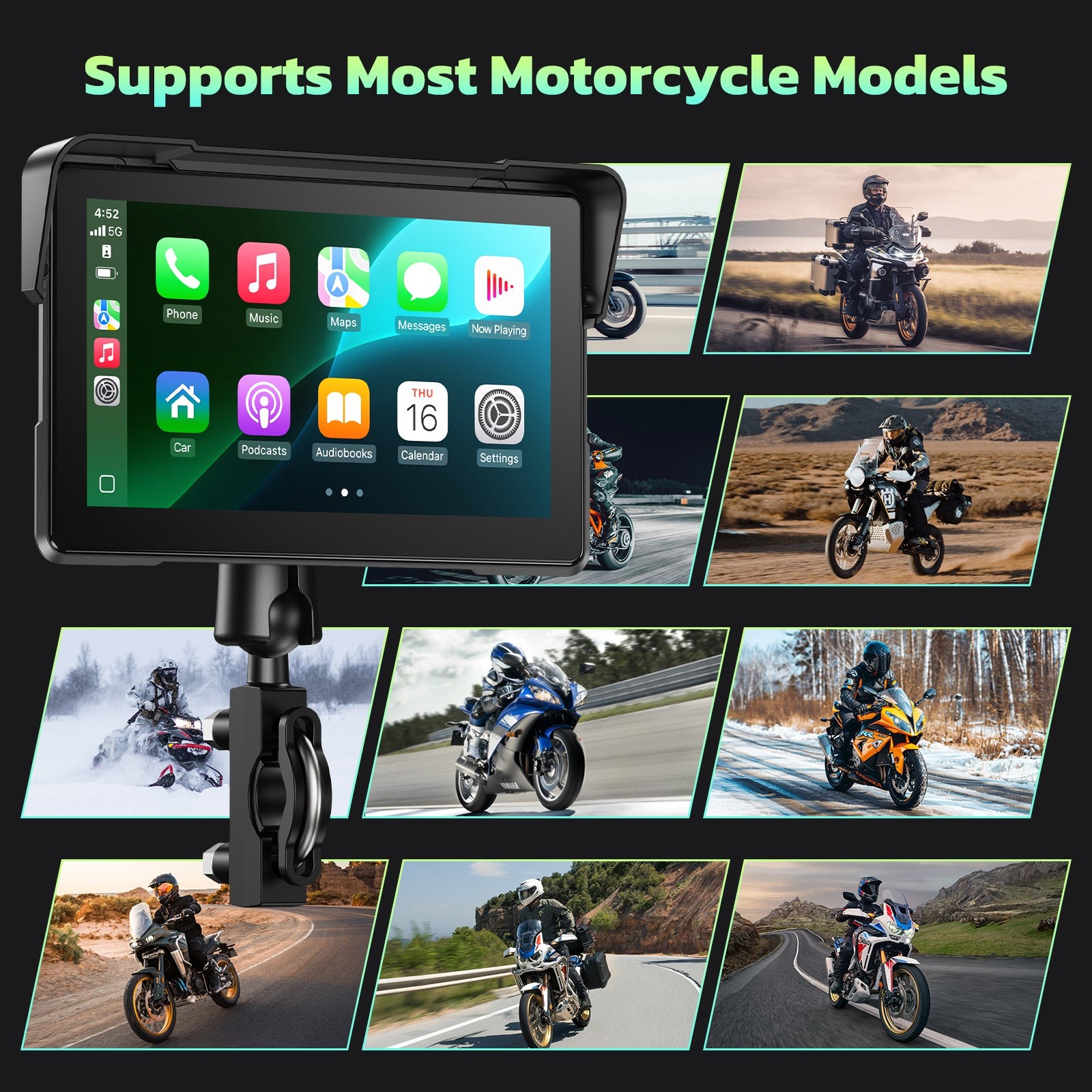 7″ IPS Touch Screen Portable Motorcycle Navigator Wireless CarPlay Waterproof