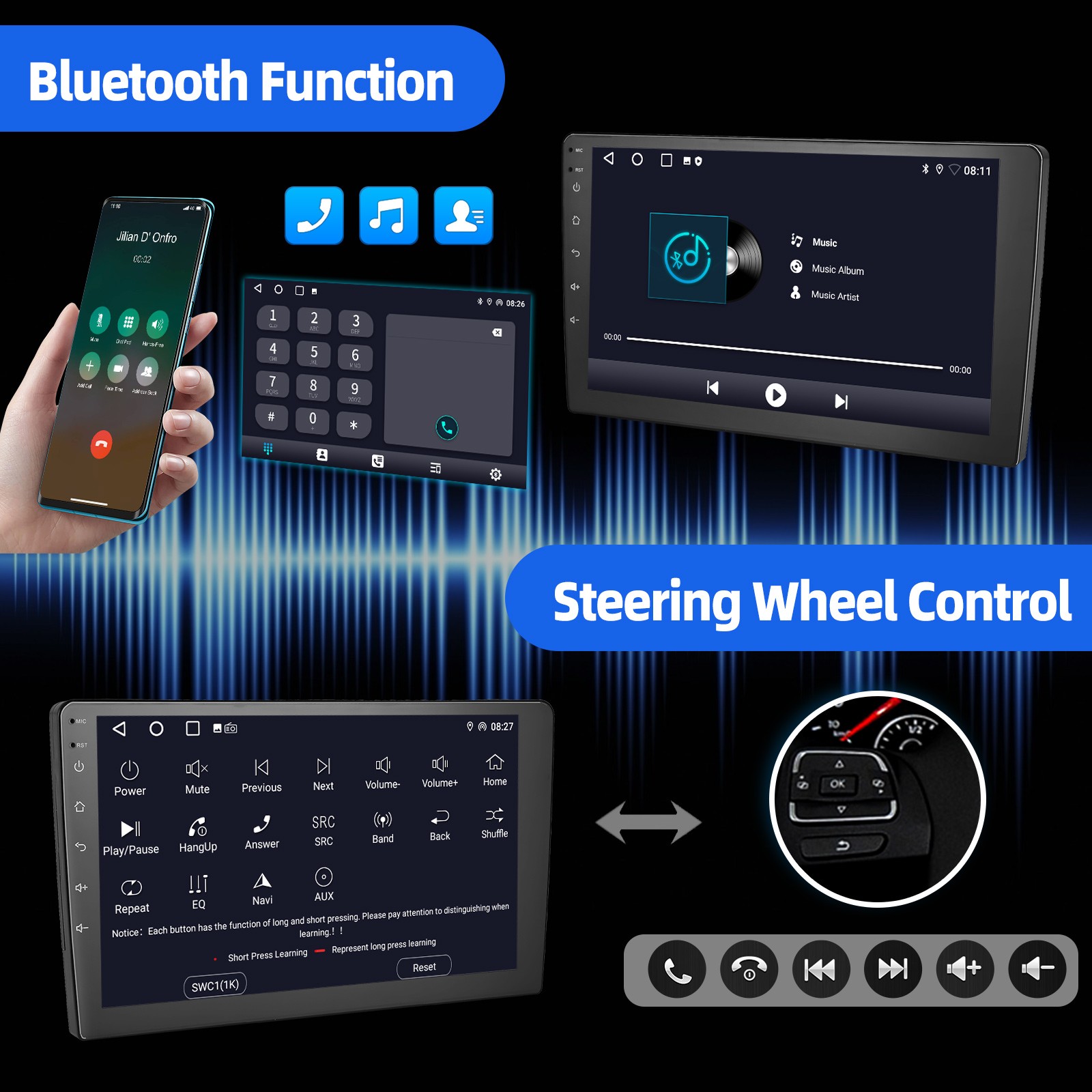 9″ Car Stereo Android 14 Carplay Head Unit 2 DIN GPS NAV Radio 4G+64G Bluetooth