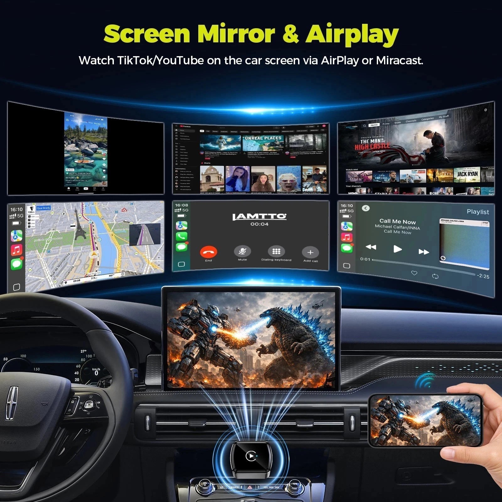 4 IN 1 Wireless CarPlay Android Auto USB Dongle Mirror Link Adapter Plug & Play