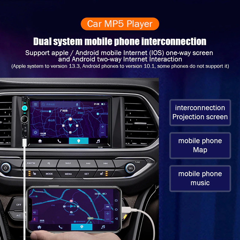 7″ Double 2 DIN Car MP5 Player Bluetooth Touch Screen Stereo Radio With Camera