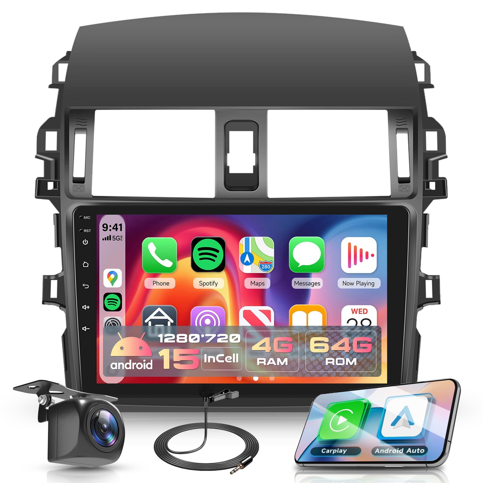 4Core 4G+64G Car Radio for Toyota Corolla 2009-2013 Android Car Stereo Wirele…