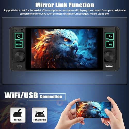 Single Din Car Radio with Wireless CarPlay & Android Auto,5.1 Inch HD IPS