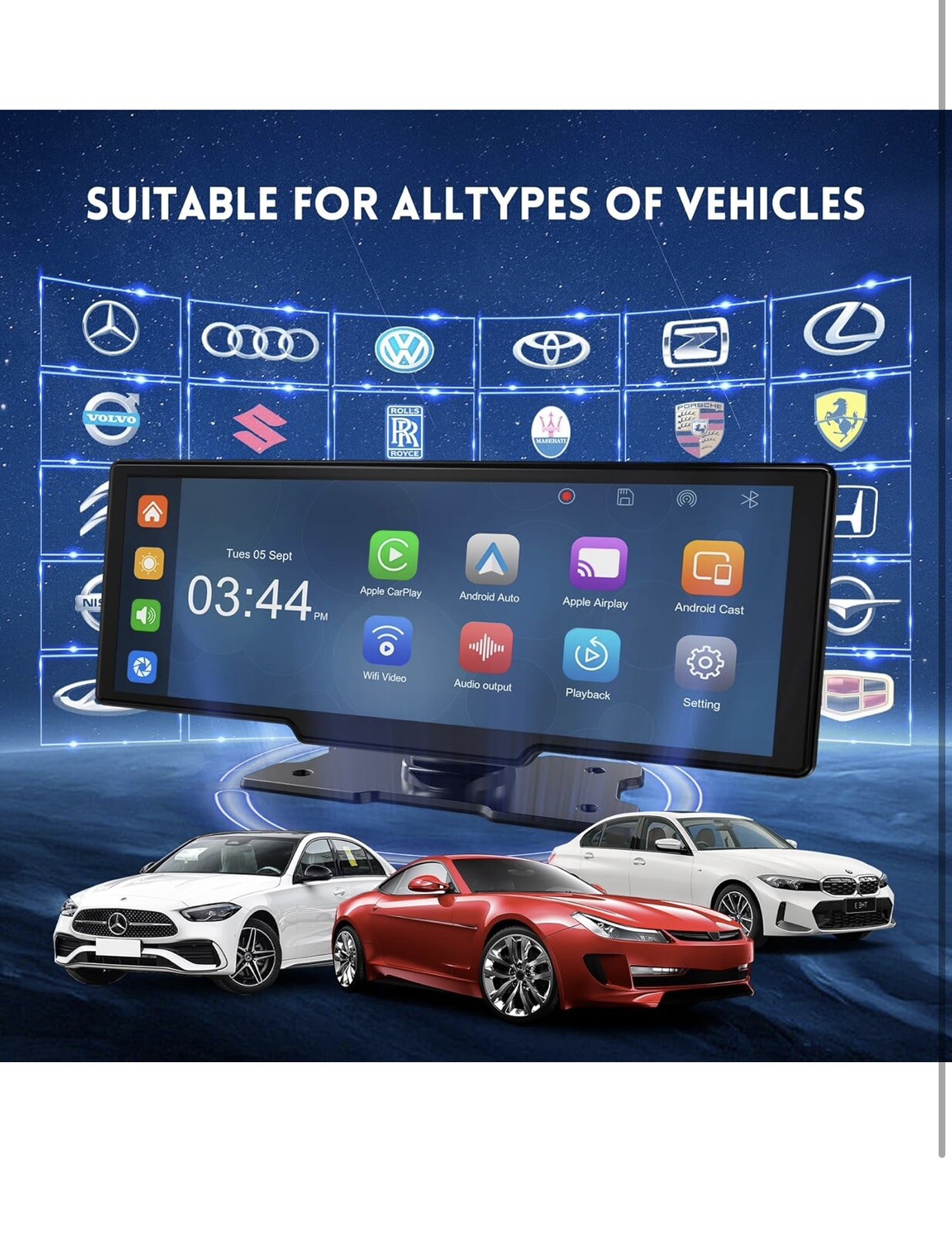 10.26″ HD Wireless Android & Carplay Screen for Car, Portable Touchscreen 4K